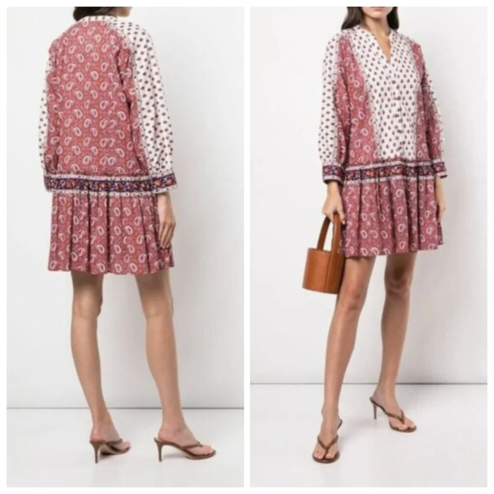 Veronica Beard Jesila Cotton Patchwork Boho Cottage Mini Dress Women's XS‎ PINK - Picture 9 of 10